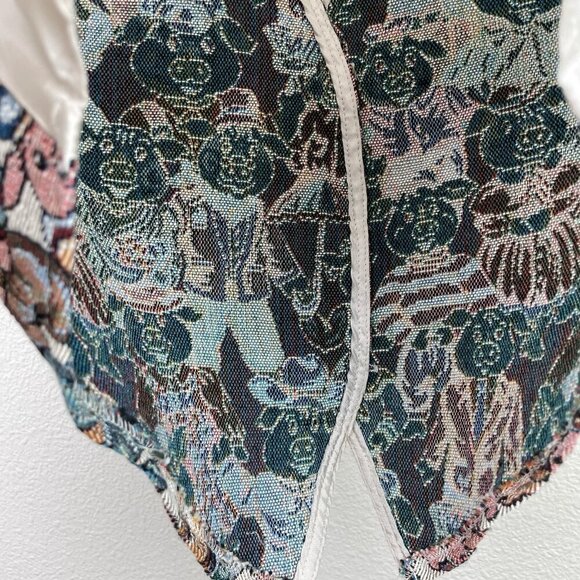 Vtg Facets By Mirrors Men's Medium Pig Print Tapestry Vest Quirky Piggy Button - Picture 16 of 16